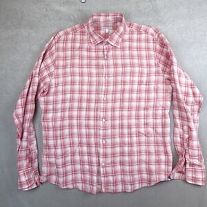 Peter Millar Shirt Mens 100% Linen Red Plaid Button Shirt Large Long Sleeve